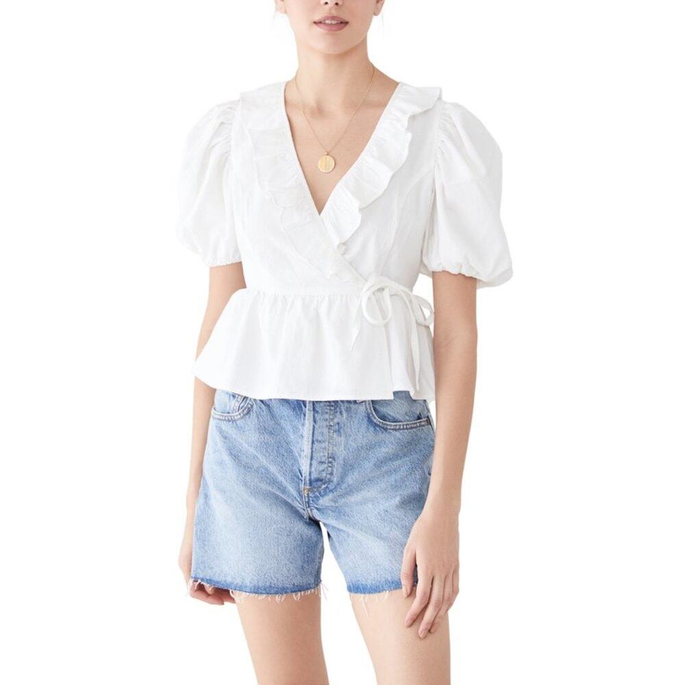Boyish Romeo Puff Sleeve Blouse in Vintage White Women's Size L